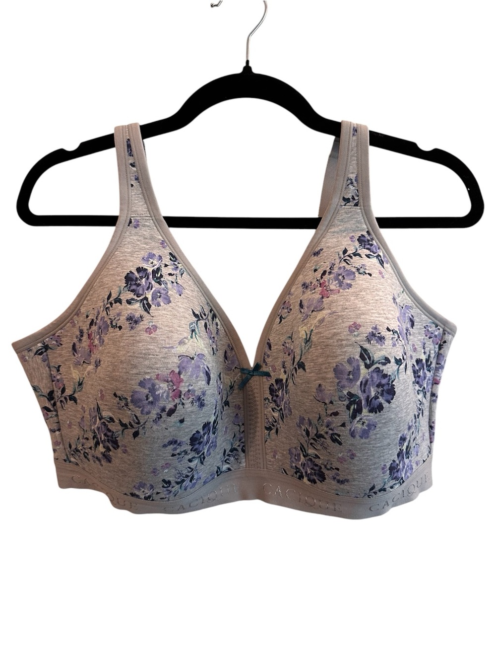 Cacique Gray Floral Wireless Bra with Purple Accents